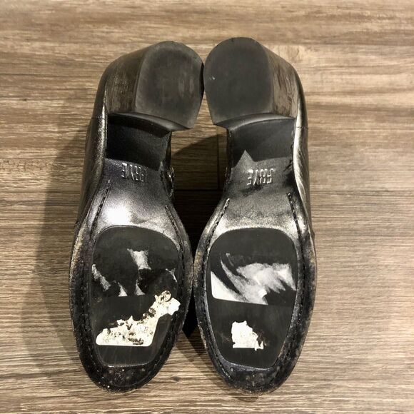 Frye Nora Ankle Boot 6 B Leather Gunmetal Metallic Side Zip Block Heel - Picture 9 of 11